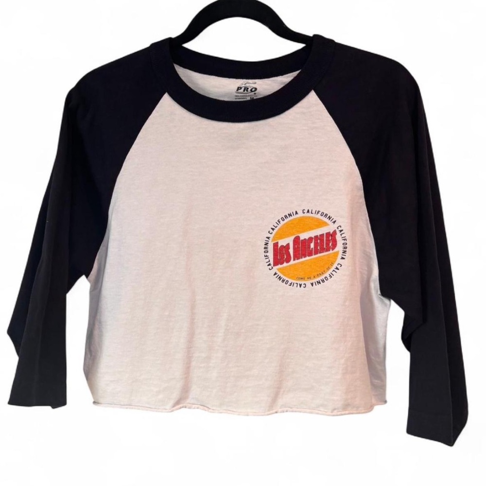 Y2K Oringal Brandy Melville John Galt Black and White Cropped Raglan Tee